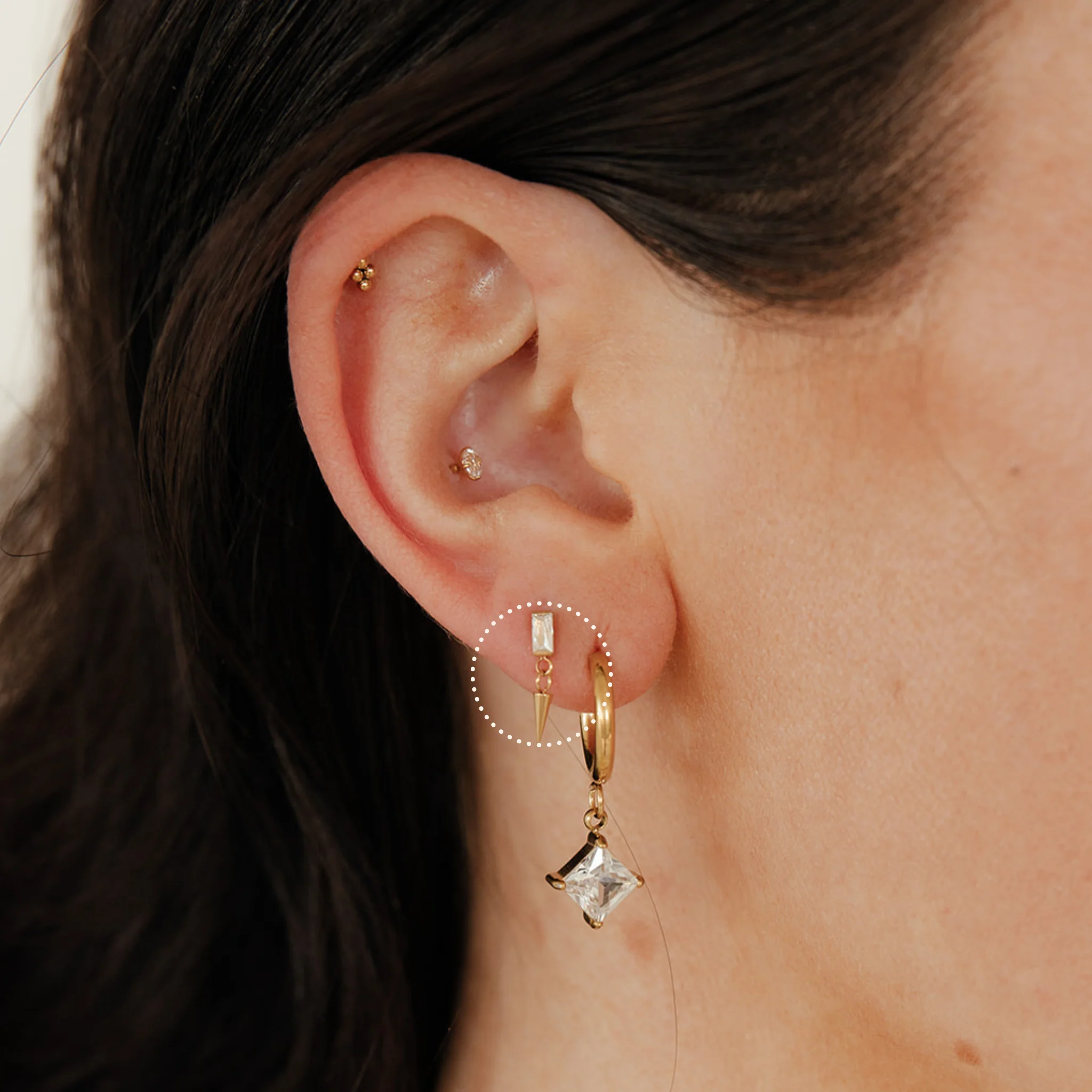 Baguette Dangle Flat Back Stud - Image 3