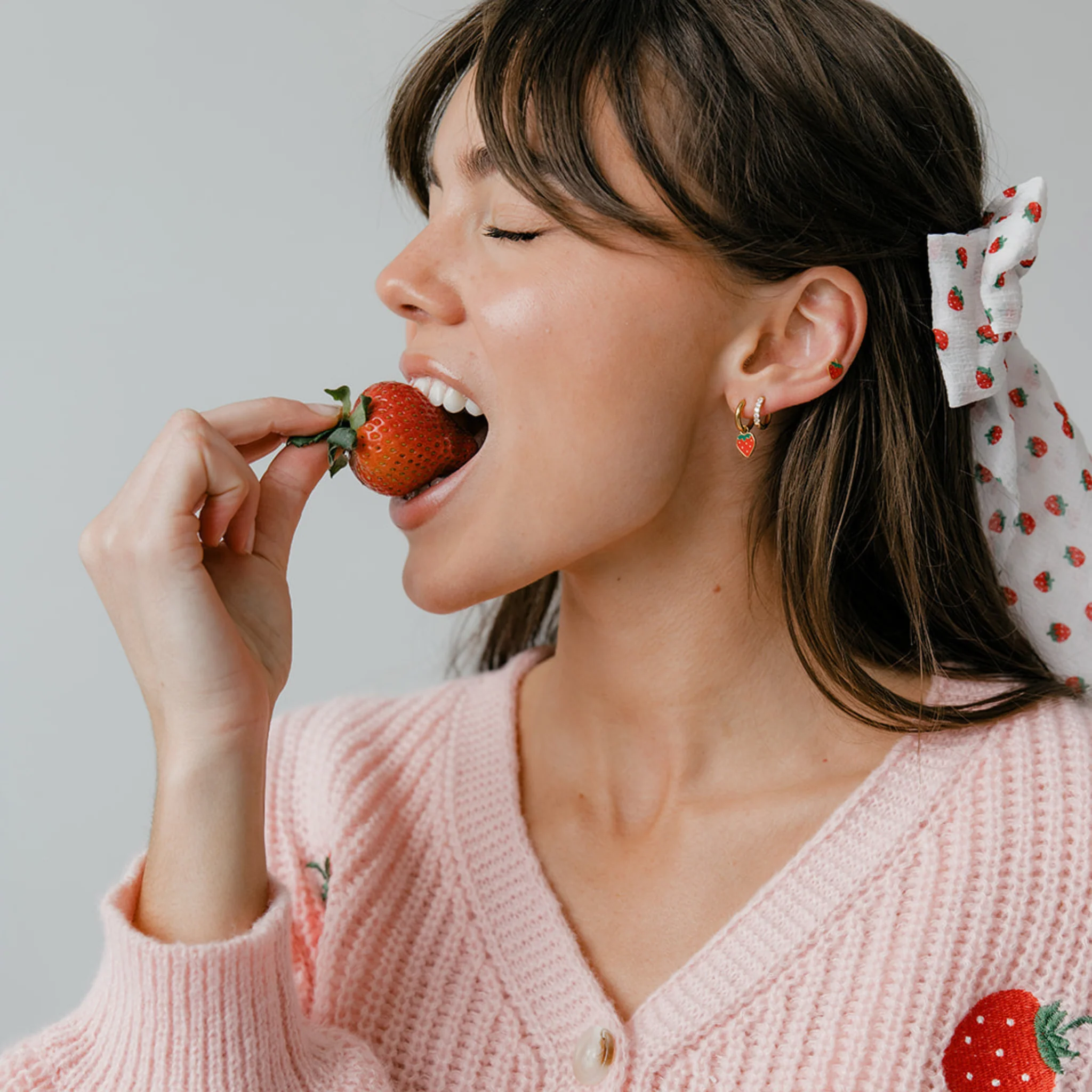 Red Strawberry Enamel Flat Back Stud - Image 4
