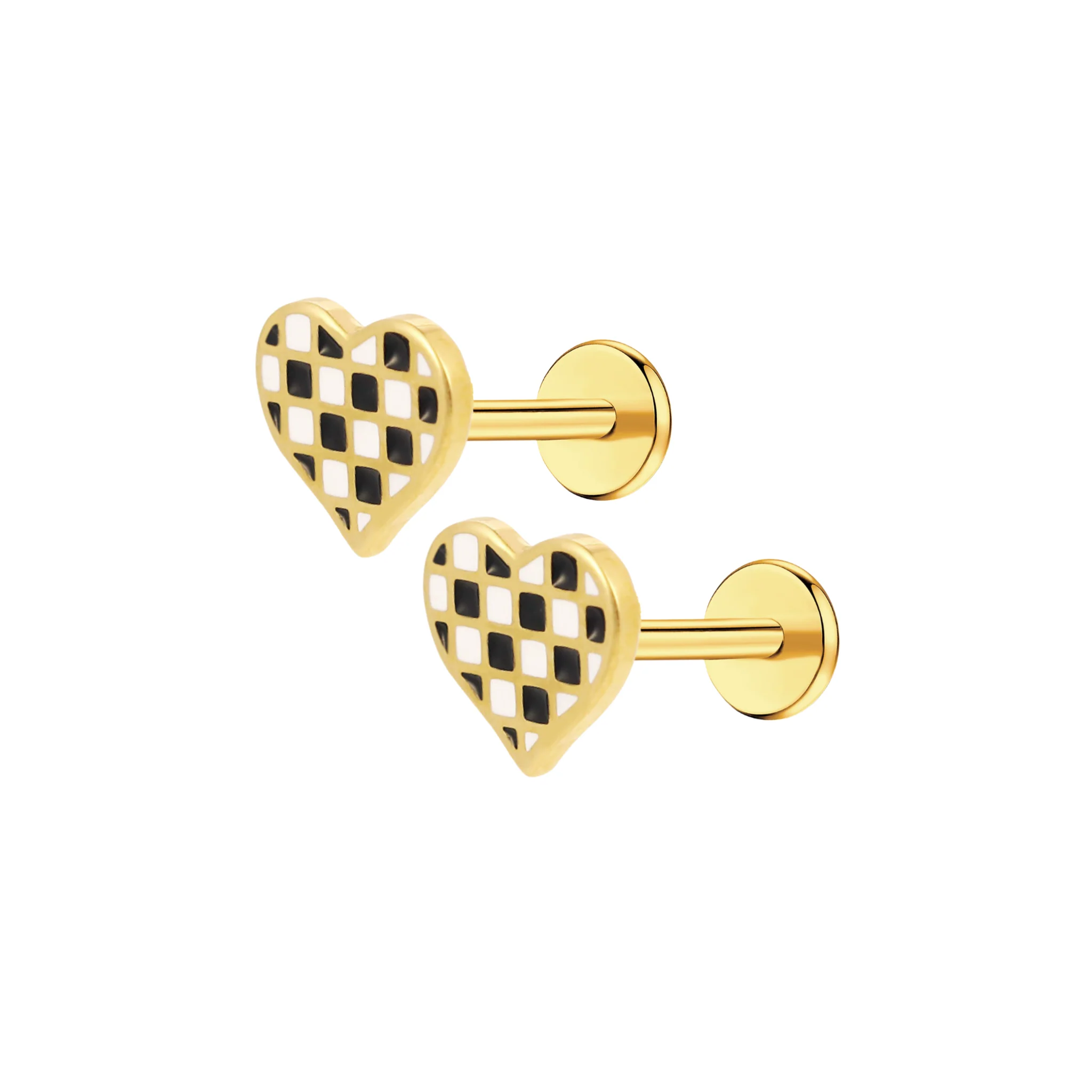 Checkered Heart Enamel Flat Back Stud - Image 9