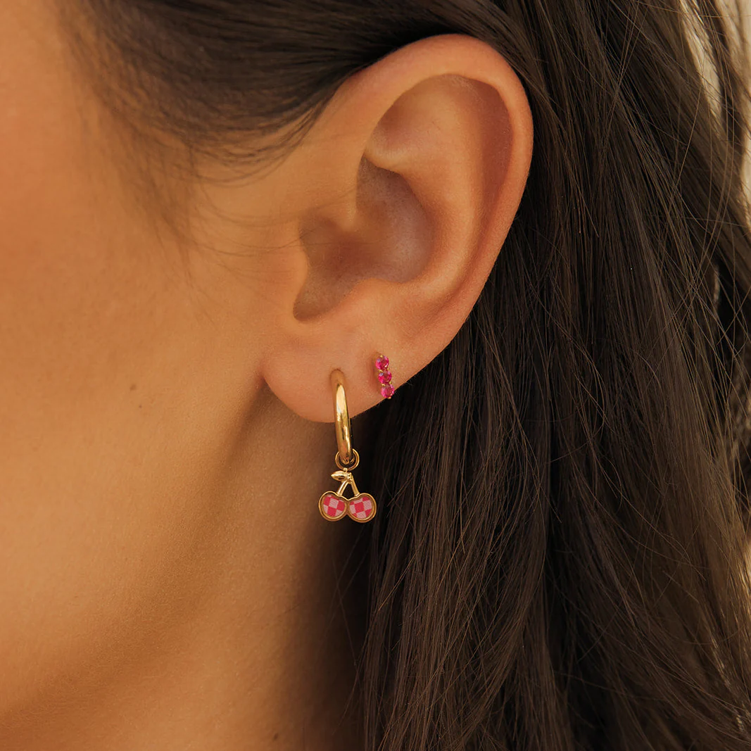 Cherry Gingham Charm Hoops in Titanium - Image 5