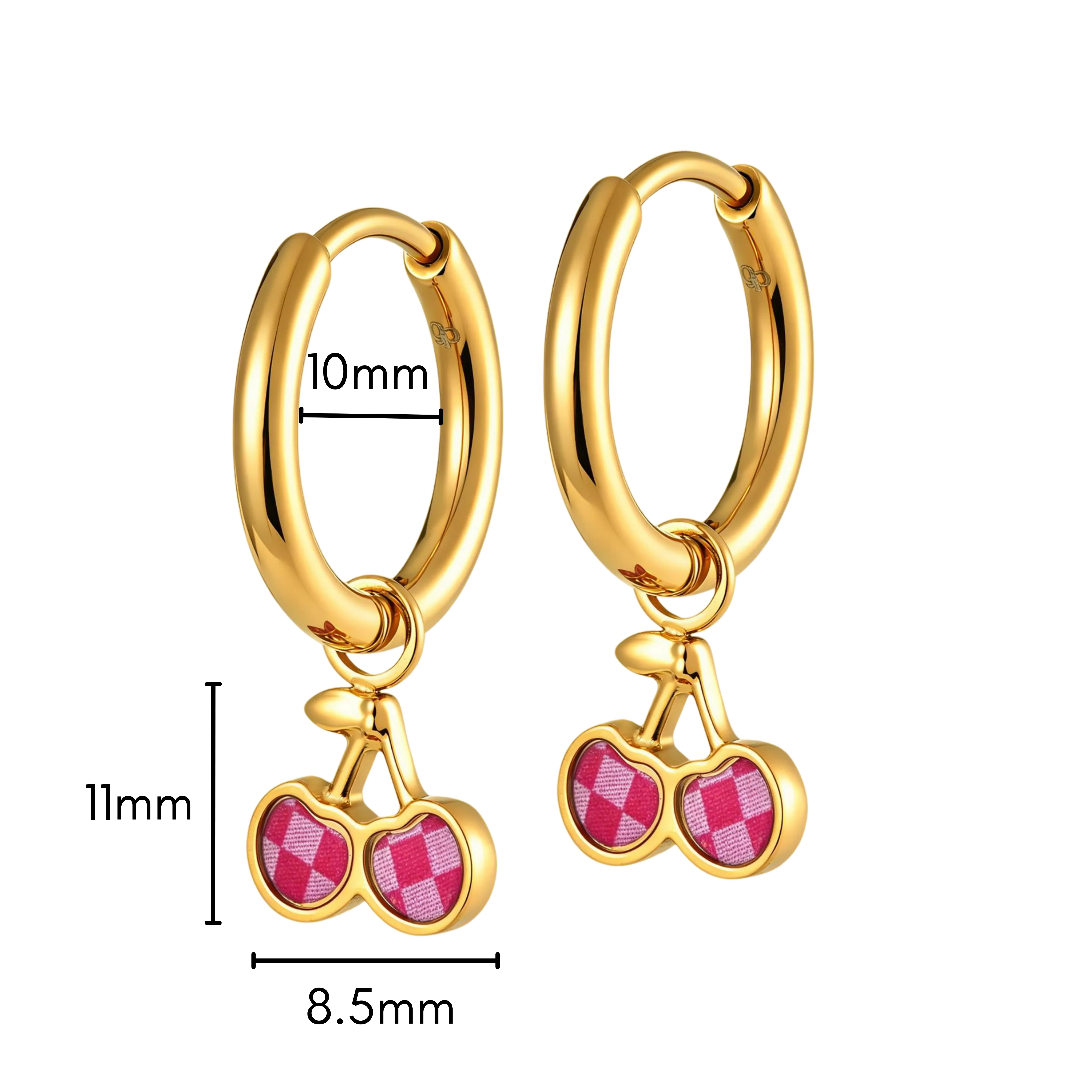 Cherry Gingham Charm Hoops in Titanium - Image 6