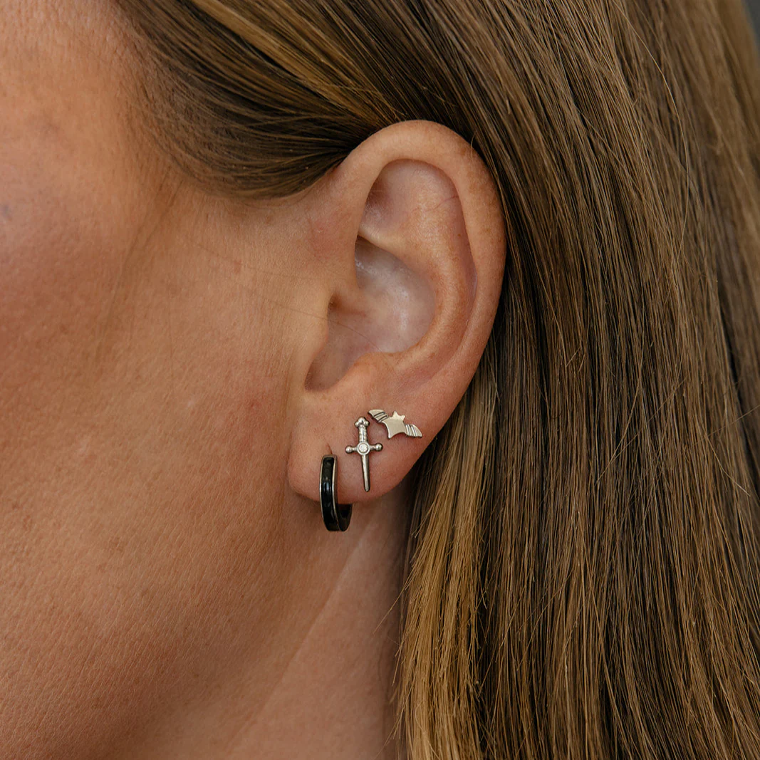 Onyx Enamel Hoops in Titanium - Image 4
