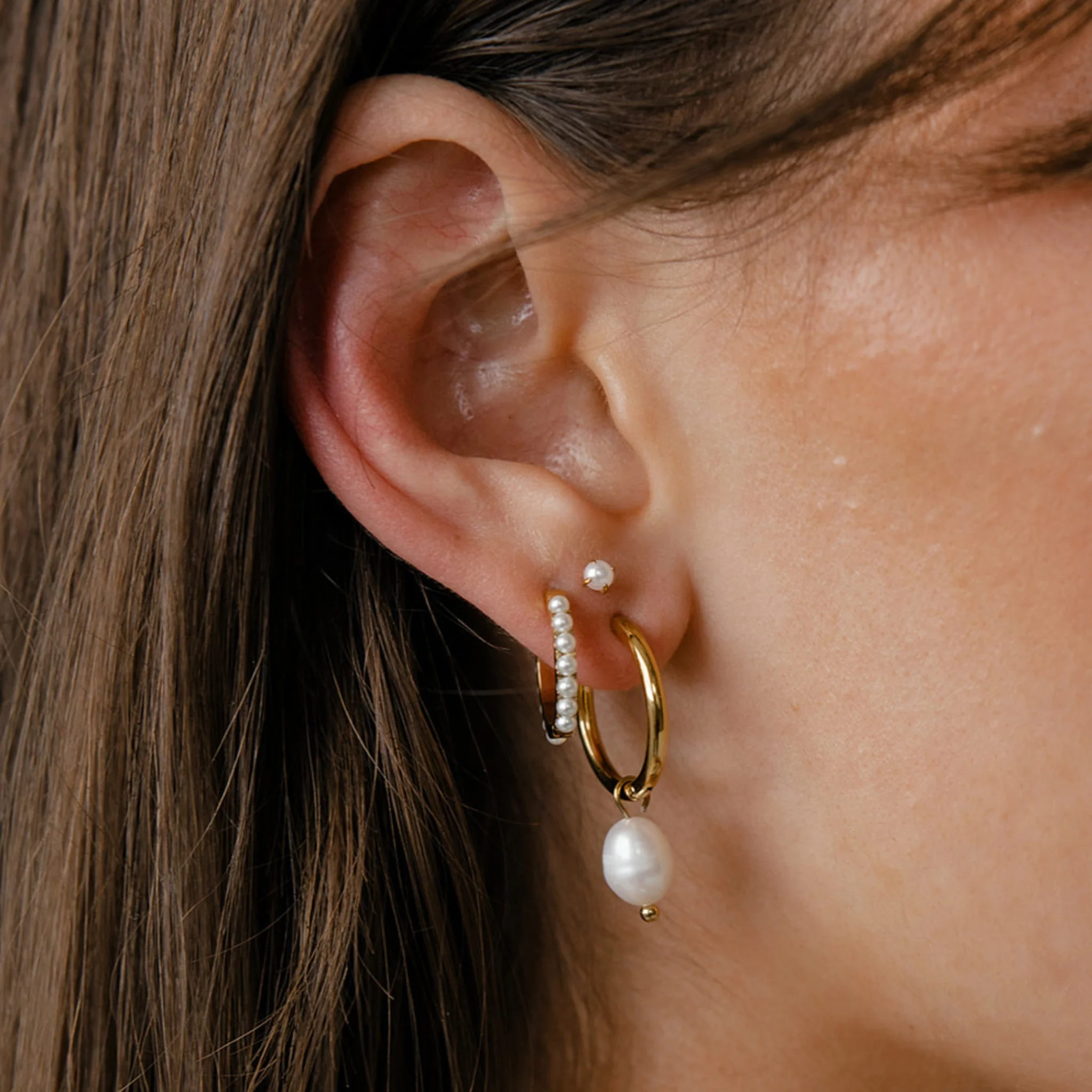 Pearl Charm Hoops - Image 3