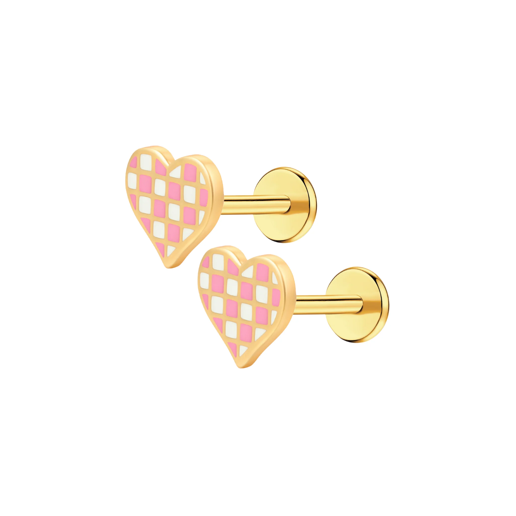 Pink Checkered Heart Enamel Flat Back Stud - Image 7