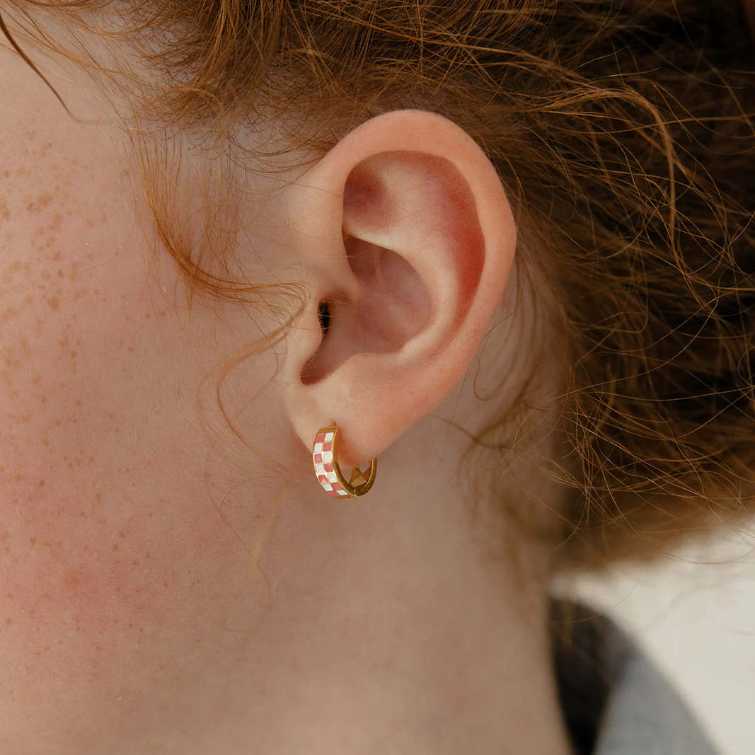 Pink Checkered Titanium Hoops - Image 3