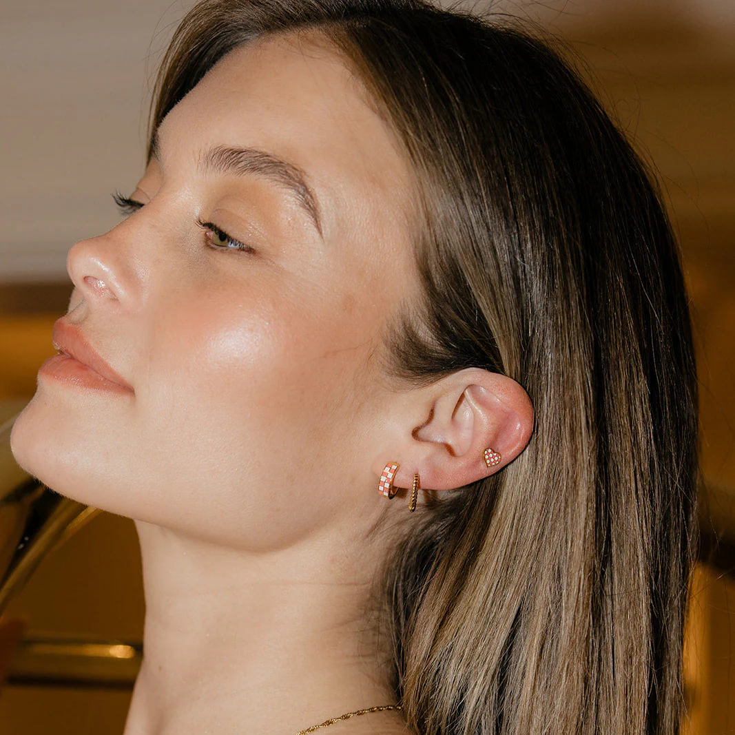 Pink Checkered Titanium Hoops - Image 6