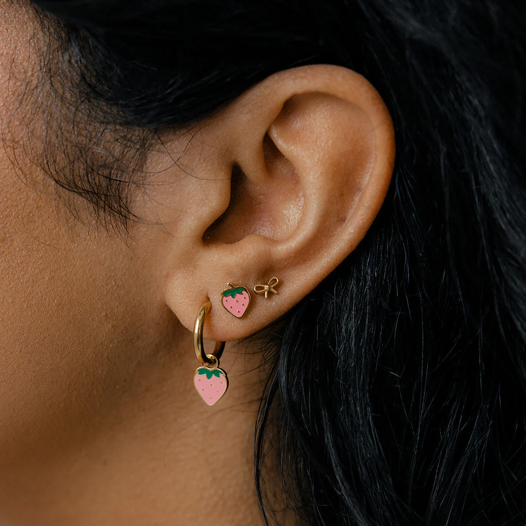 Pink Strawberry Enamel Hoop Charm - Image 3