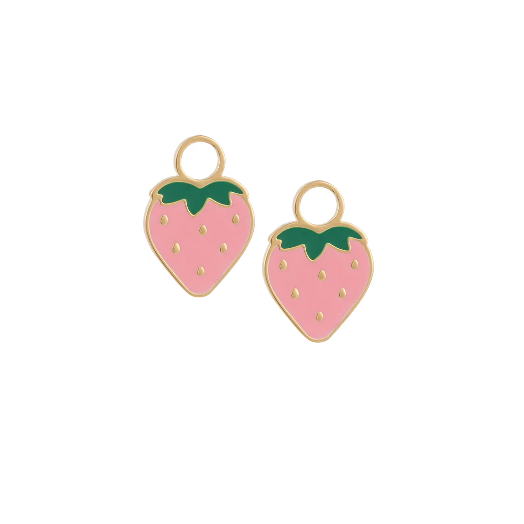 Pink Strawberry Enamel Hoop Charm - Image 6