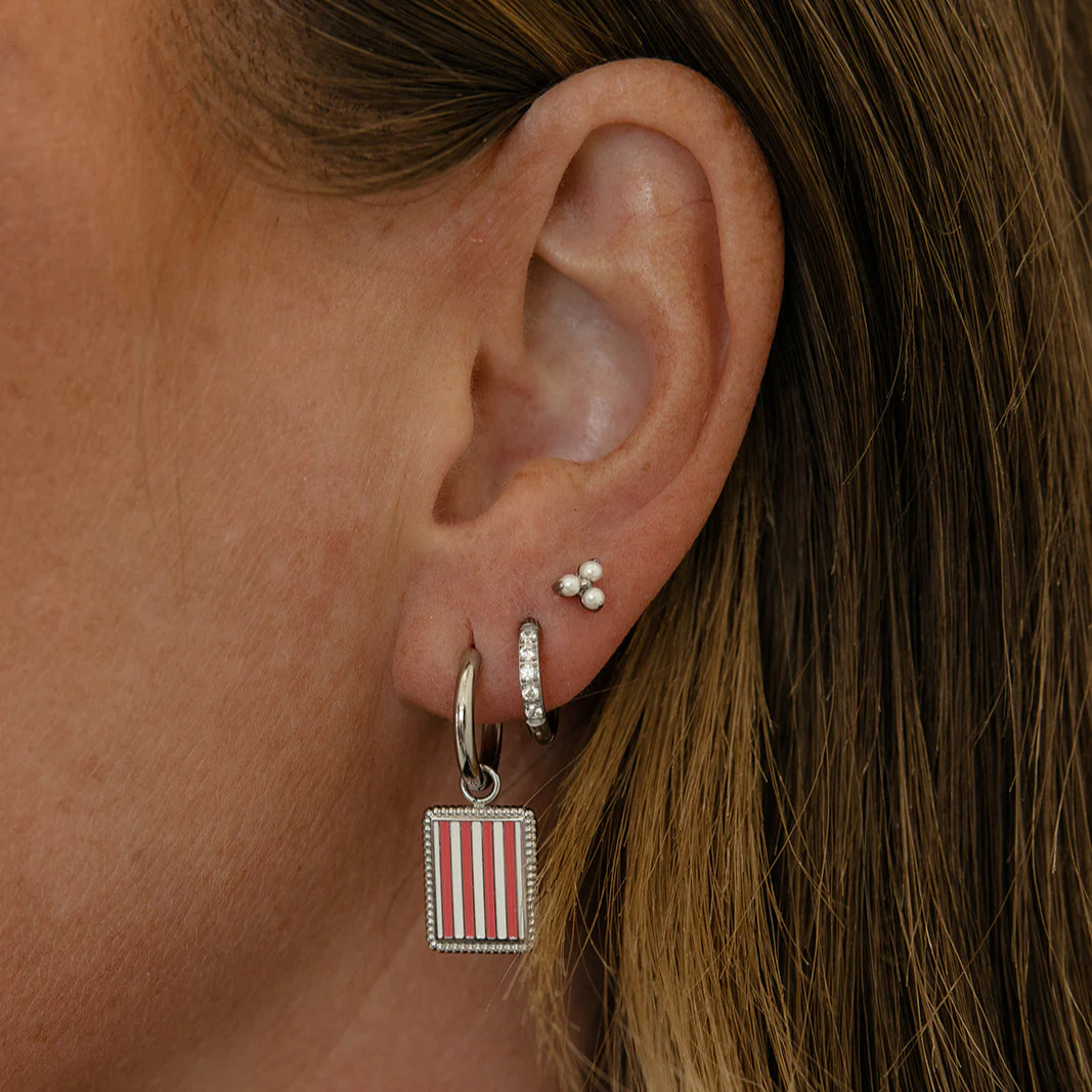 Pink Stripe Charm Hoops - Image 3