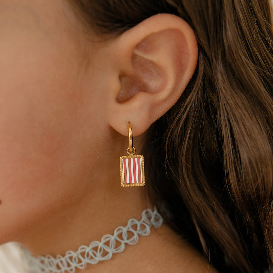 Pink Stripe Charm Hoops - Image 5
