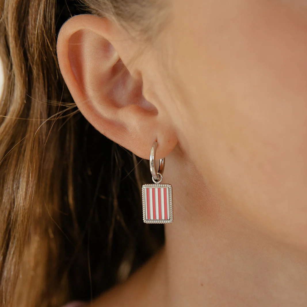 Pink Stripe Charm Hoops - Image 8