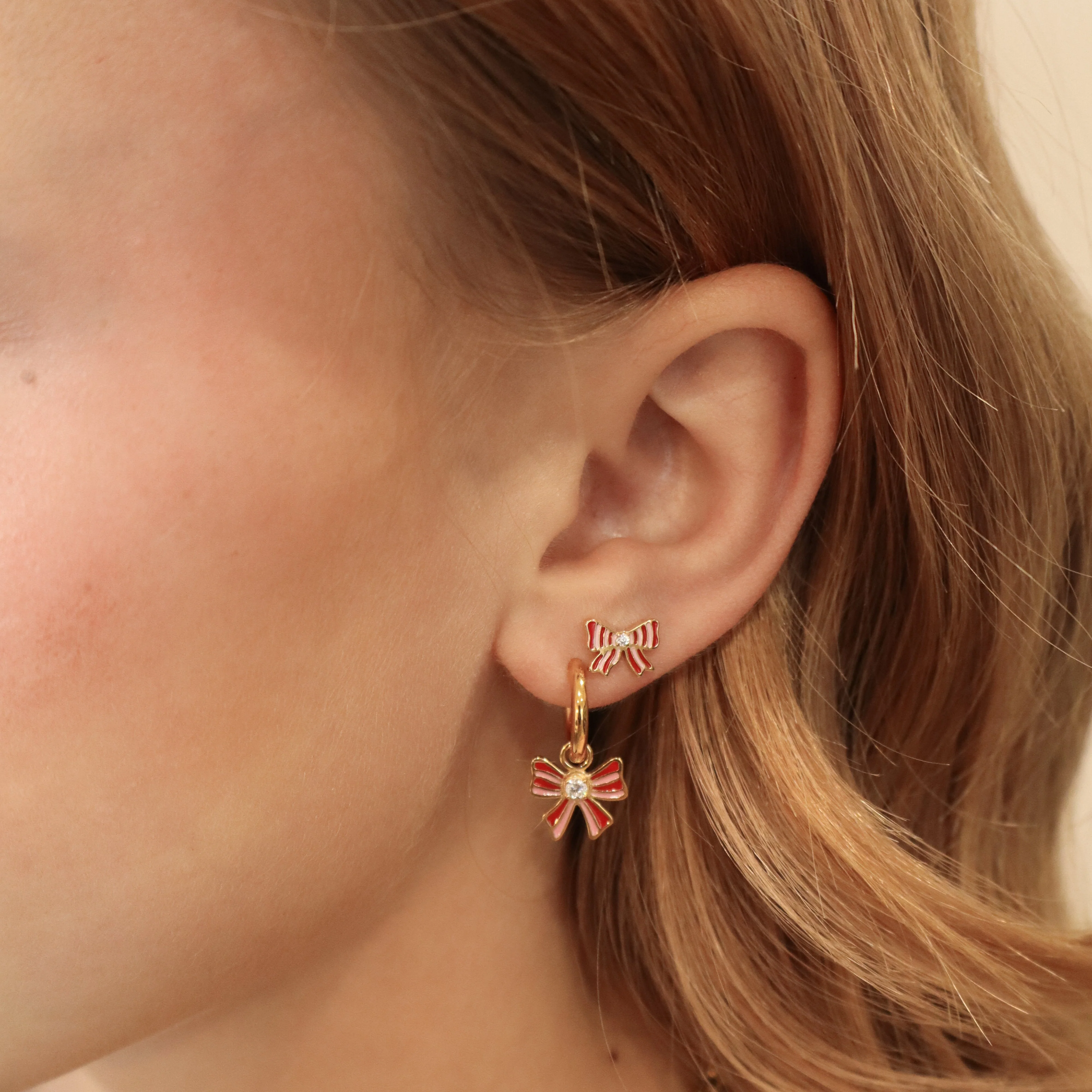 Striped Bow Charm Hoops - Image 4