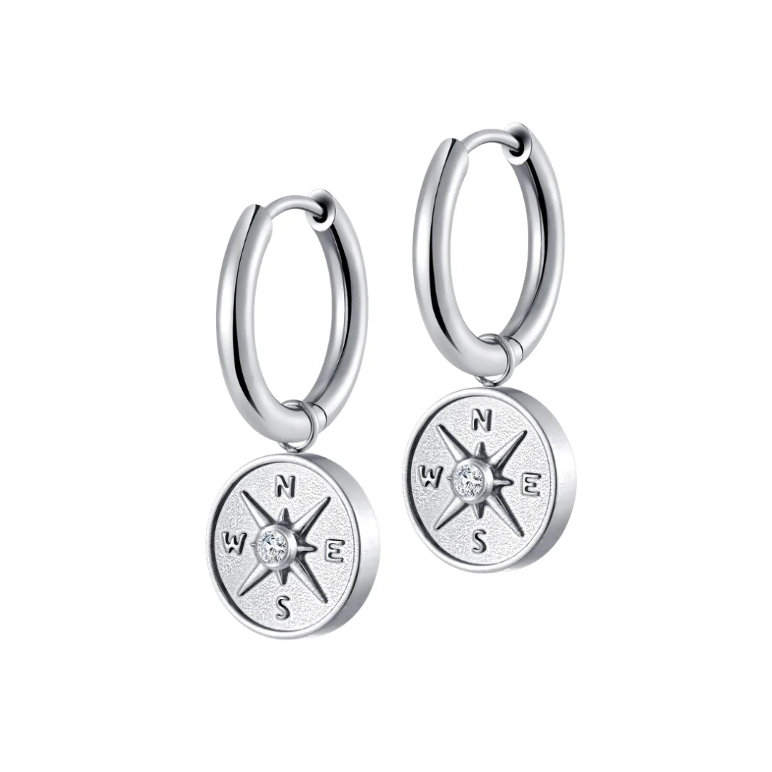 Antique Compass Charm Hoops in Titanium - Image 2