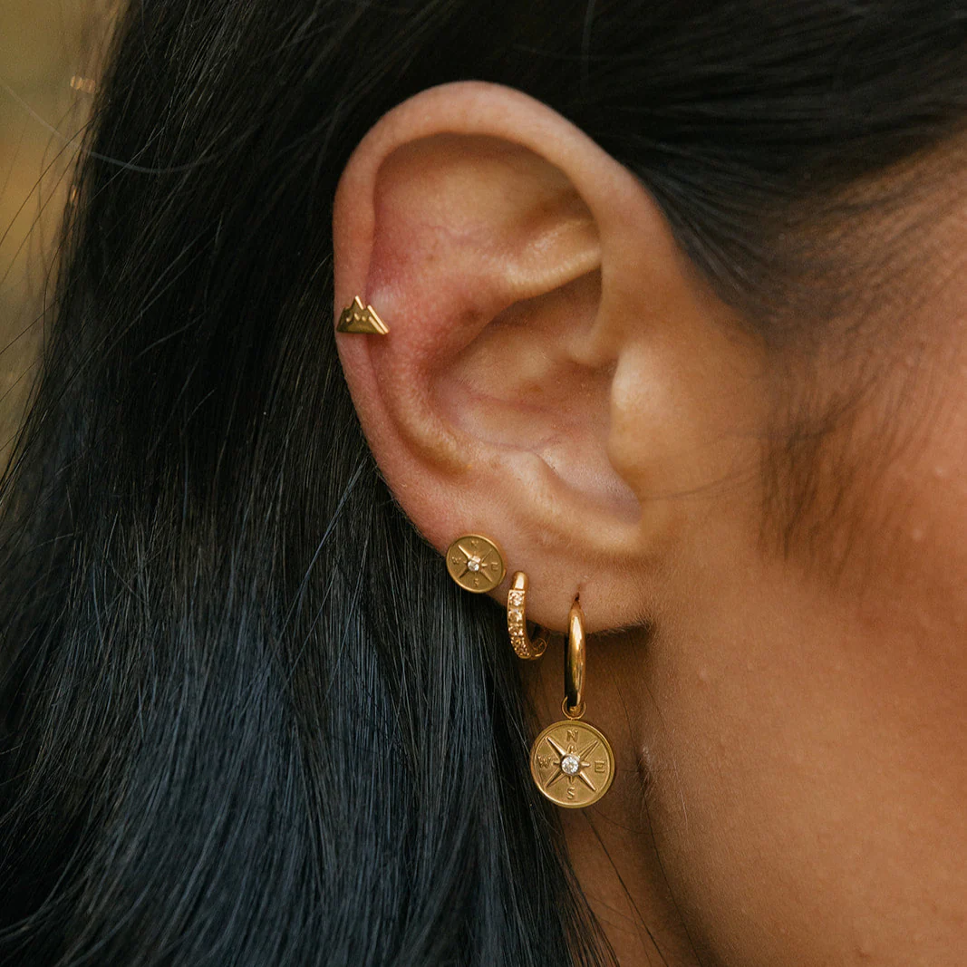Antique Compass Charm Hoops in Titanium - Image 3