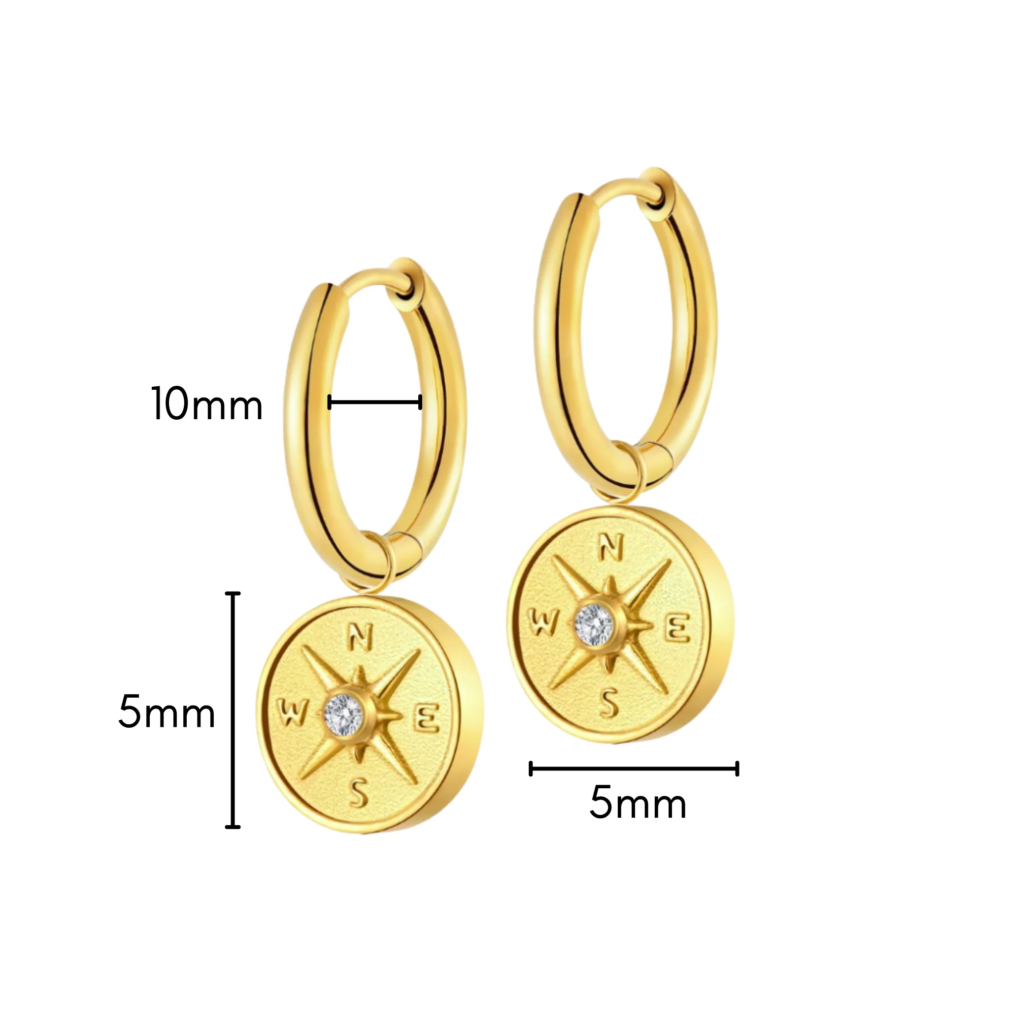 Antique Compass Charm Hoops in Titanium - Image 4