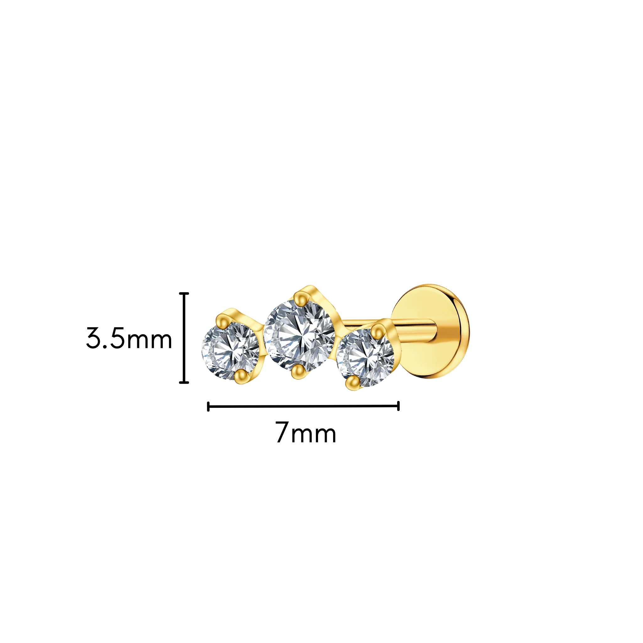 Triple CZ Flat Back Stud - Image 4