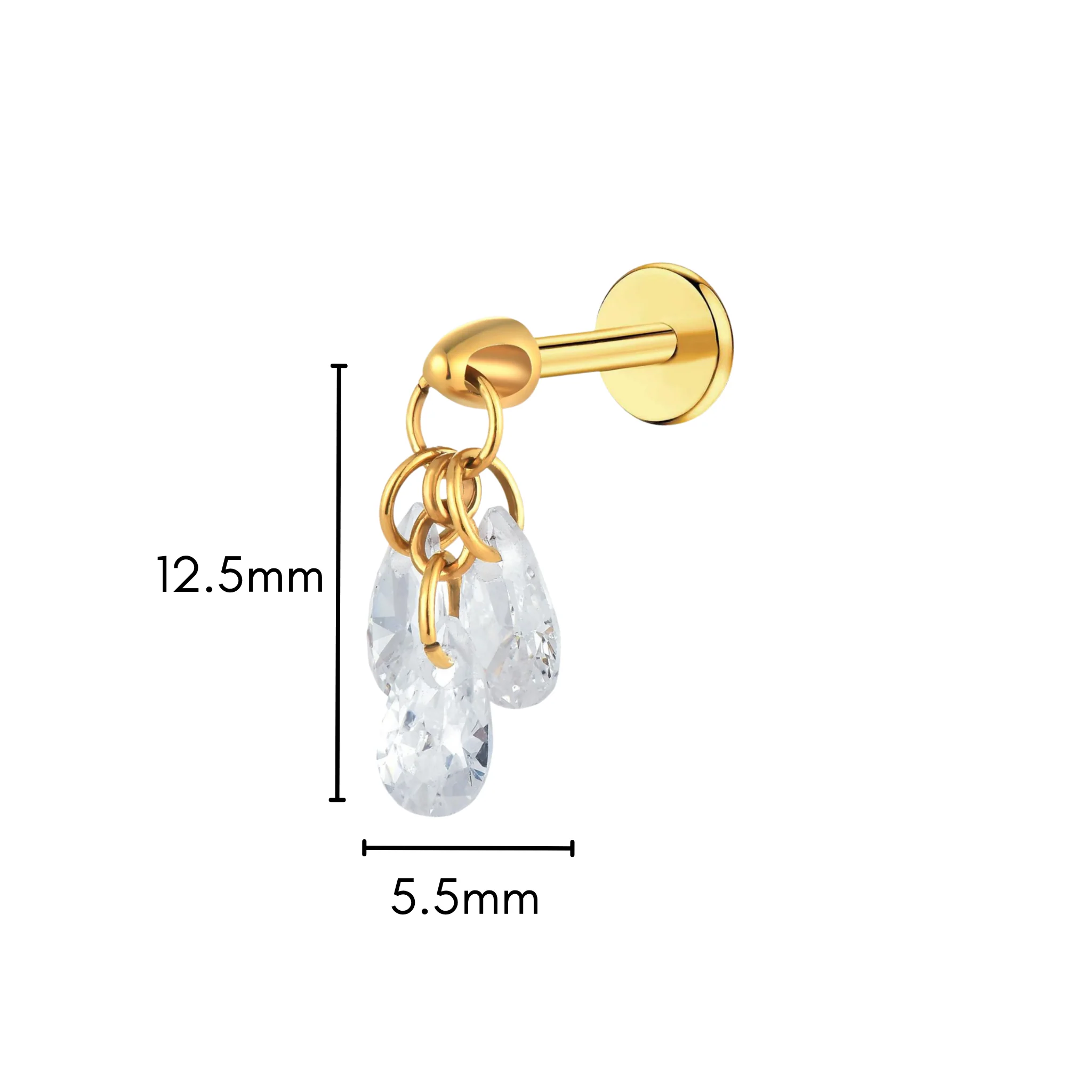 Triple Teardrop Dangle Flat Back Stud - Image 6
