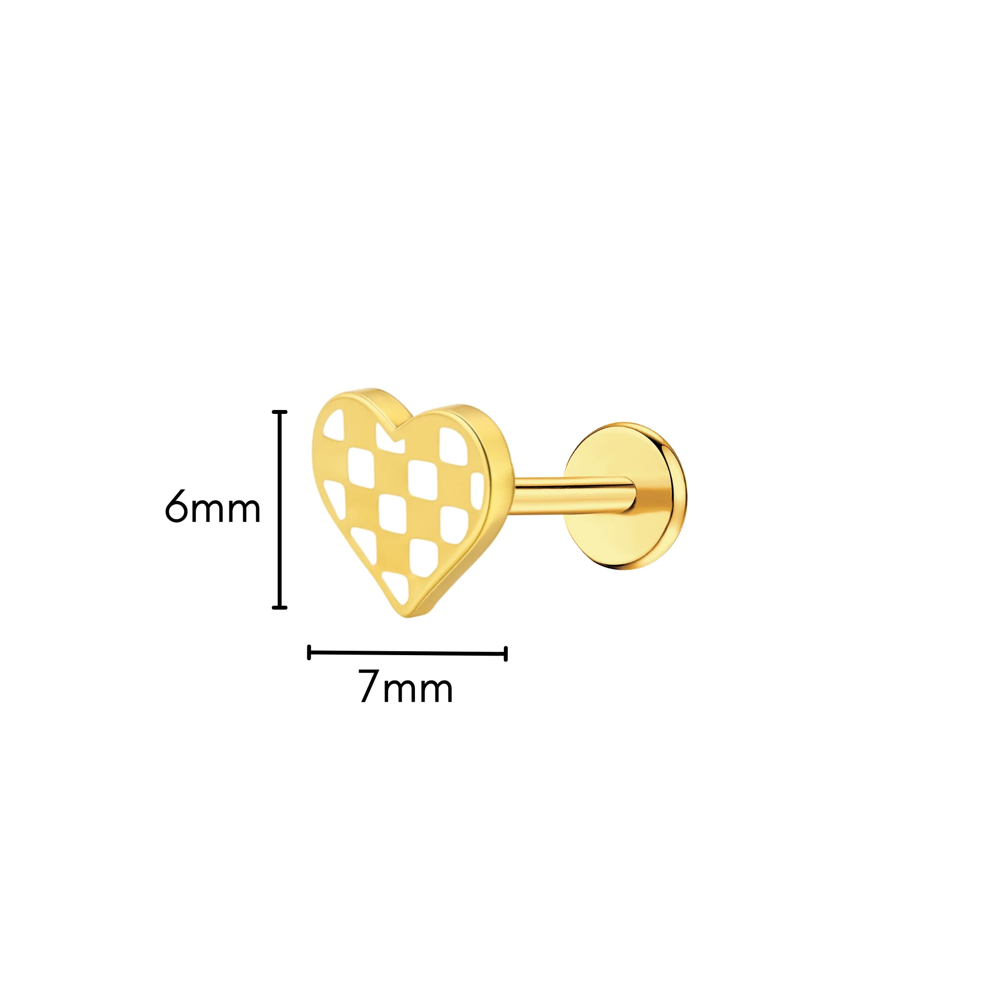 White Checkered Heart Enamel Flat Back Stud - Image 4